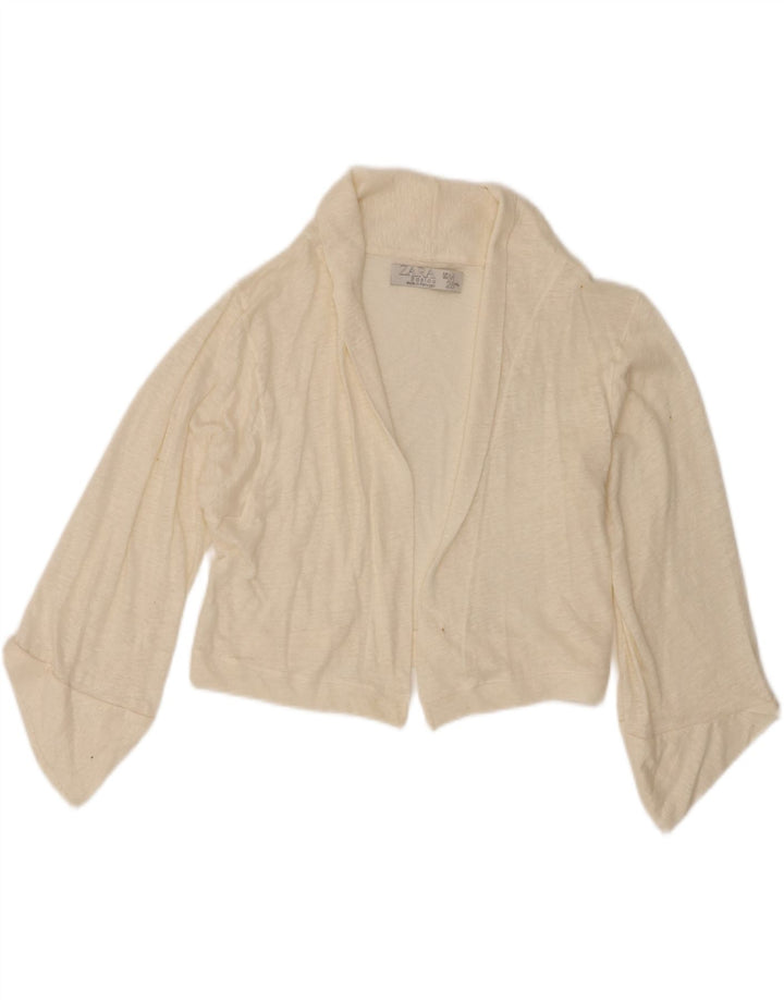 Maglione cardigan aperto corto da donna Zara UK 12 medio bianco sporco