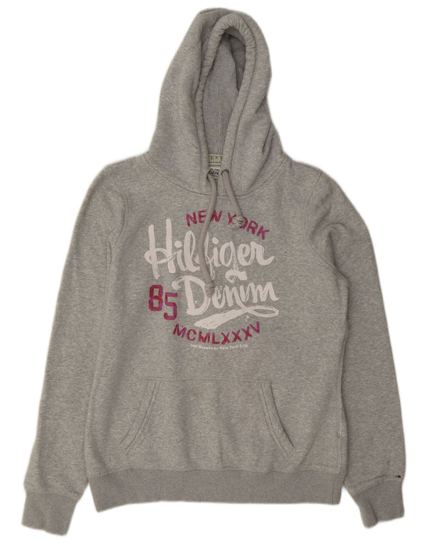 Maglione con cappuccio grafico da donna Tommy Hilfiger UK 18 XL cotone grigio