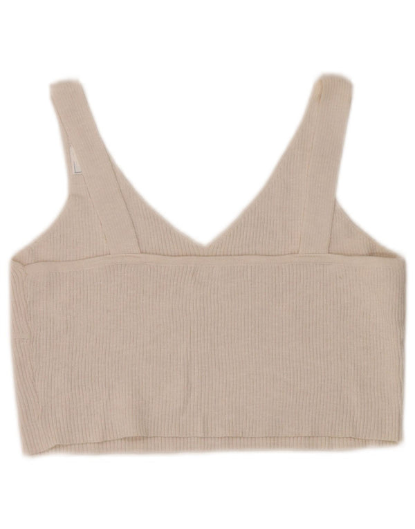 Top corto senza maniche vintage da donna UK 14 grande cotone bianco