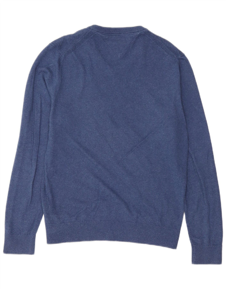 Maglione maglione con scollo a V da uomo Tommy Hilfiger in cotone blu medio
