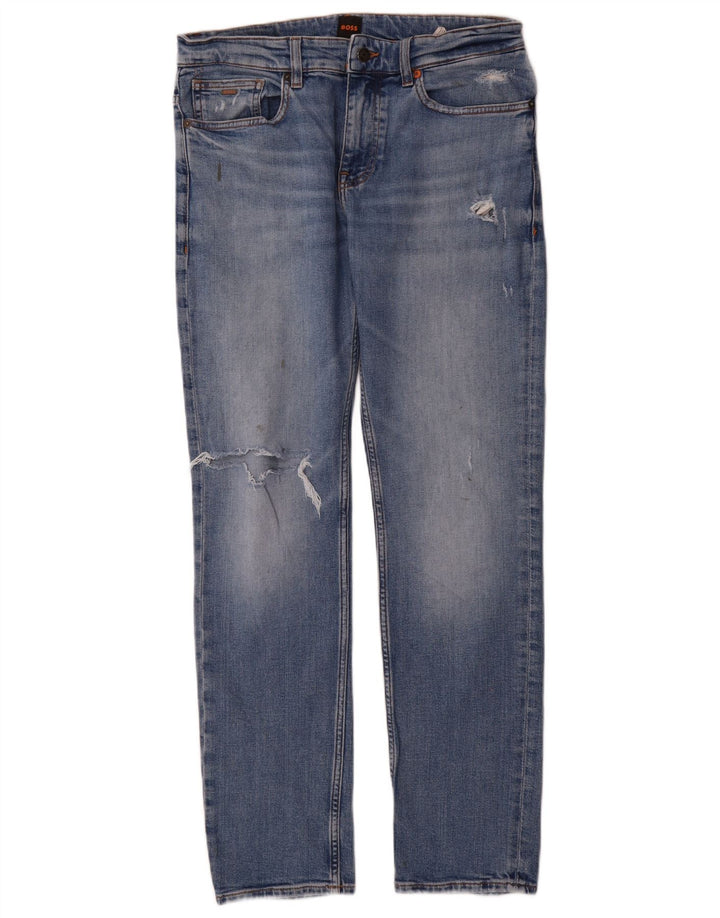 Jeans slim invecchiati da uomo Hugo Boss W32 L32 cotone blu