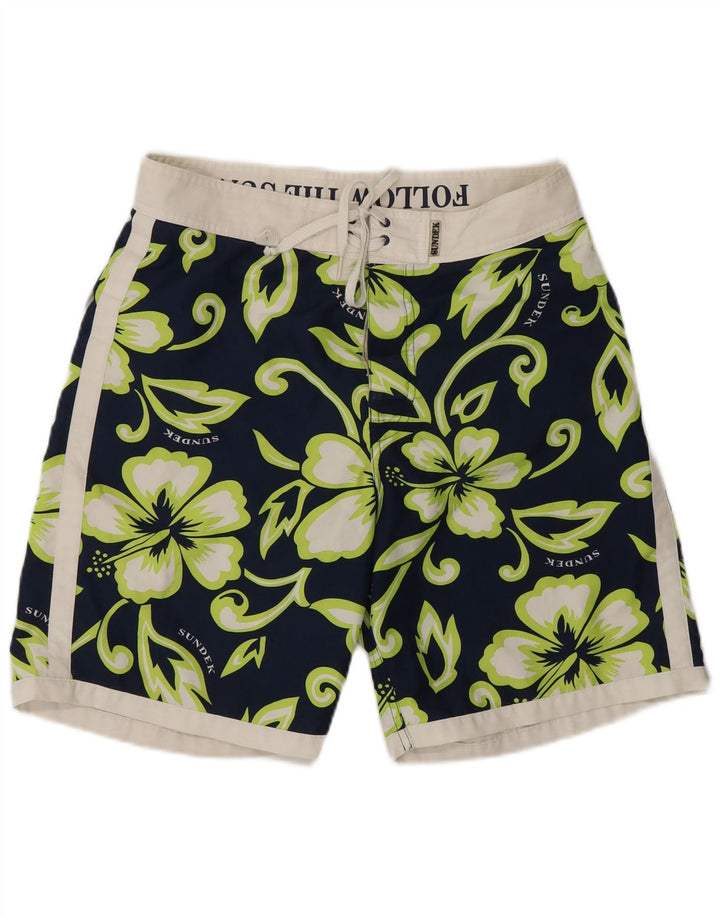 Pantaloncini da bagno grafici da uomo Sundek poliestere floreale medio blu navy