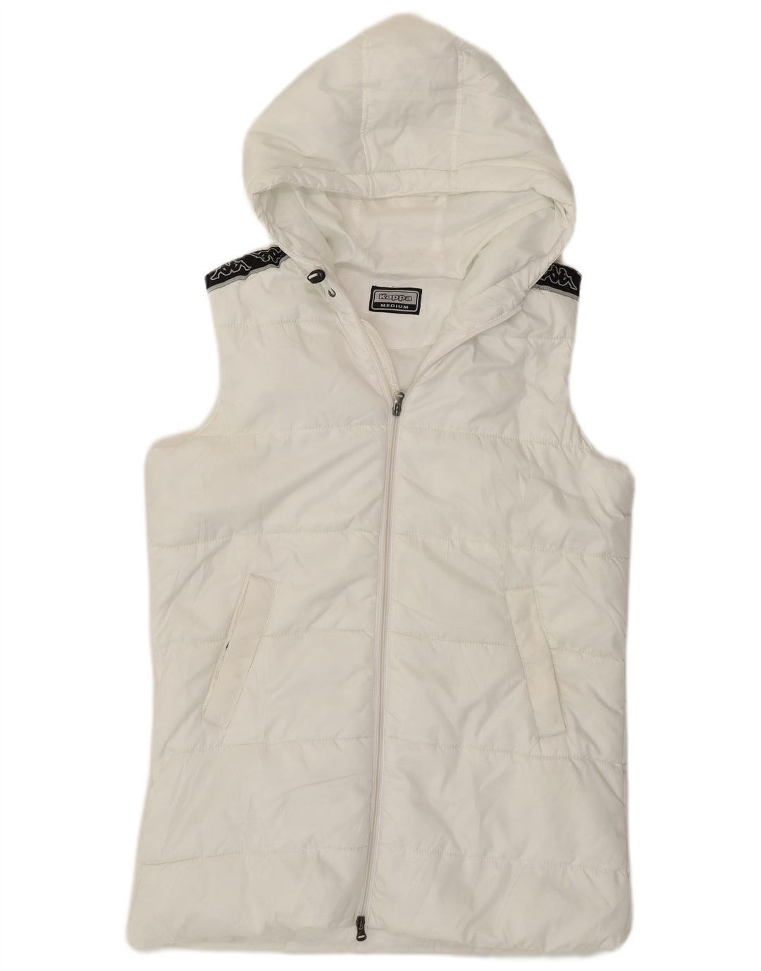 Gilet imbottito lungo con cappuccio Kappa da donna UK 12 medio poliestere bianco