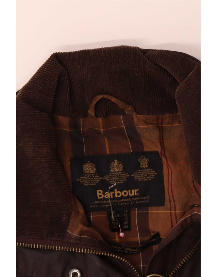 Giacca da donna in cotone cerato con cappuccio Barbour UK 14 grande marrone