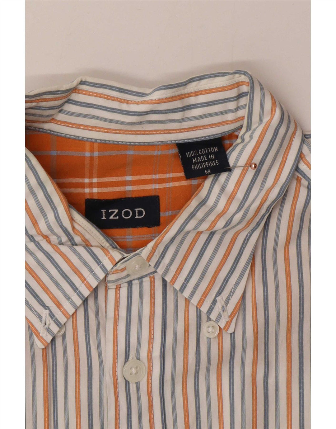 Camicia a maniche corte da uomo Izod in cotone a righe bianche medie