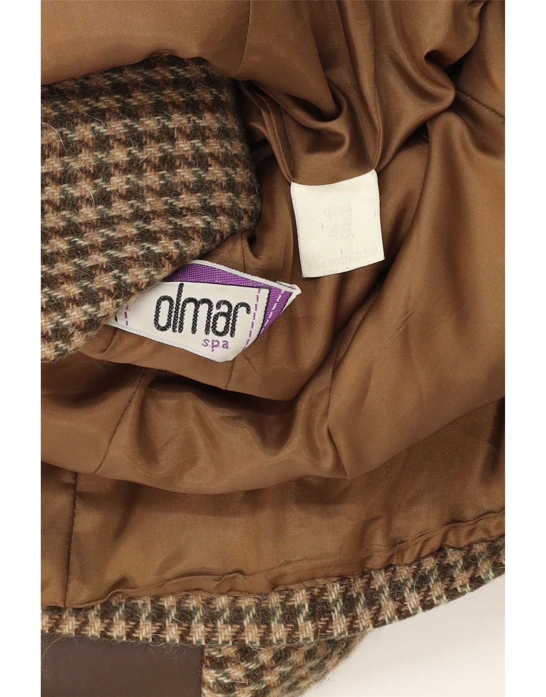 Giacca blazer vintage da donna a 2 bottoni IT 48 XL lana pied de poule marrone