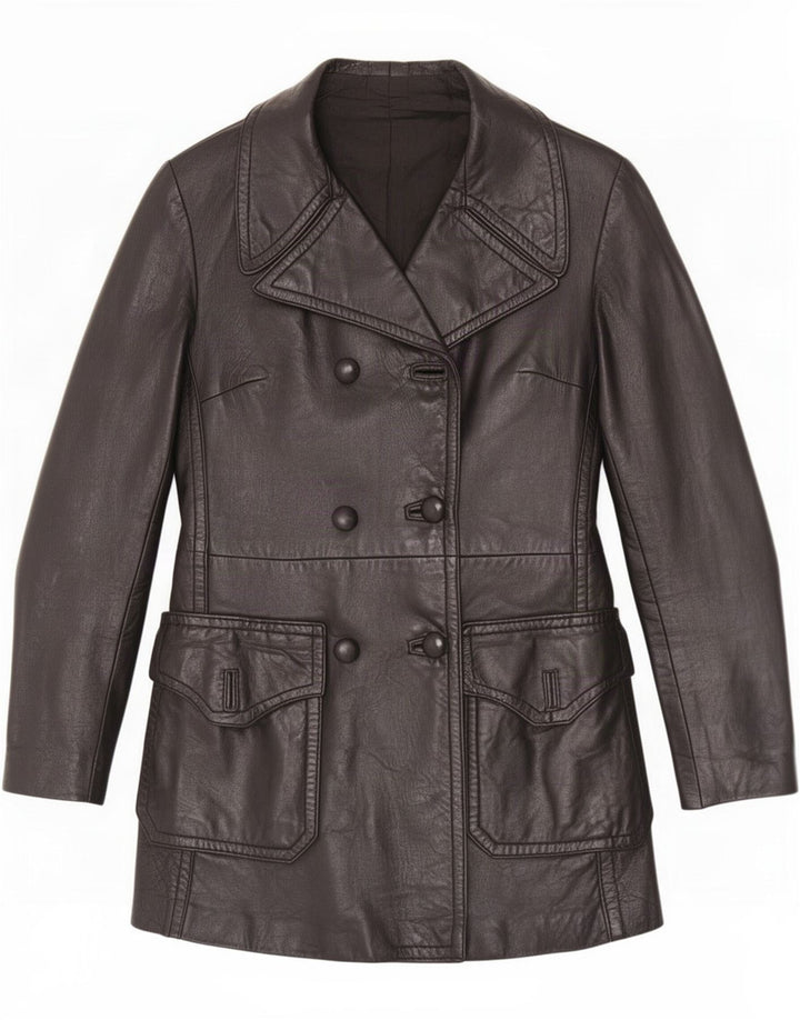 Giacca in pelle doppiopetto vintage da donna UK 8 piccola nera