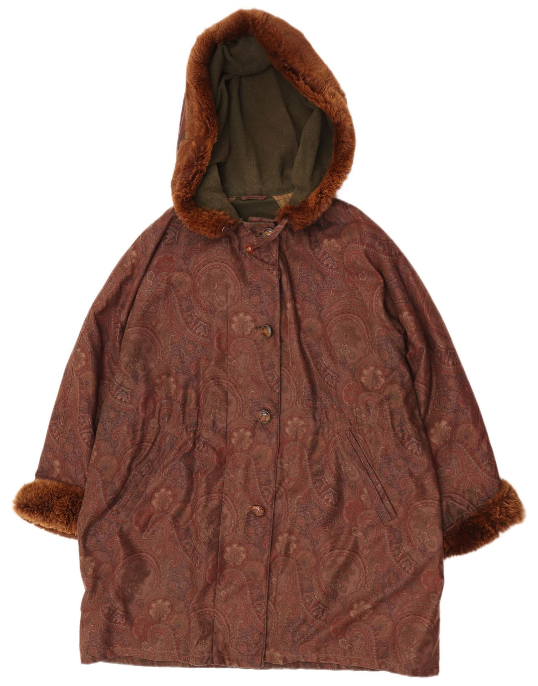Soprabito oversize con cappuccio da donna vintage EU 42 grande lana cachemire marrone