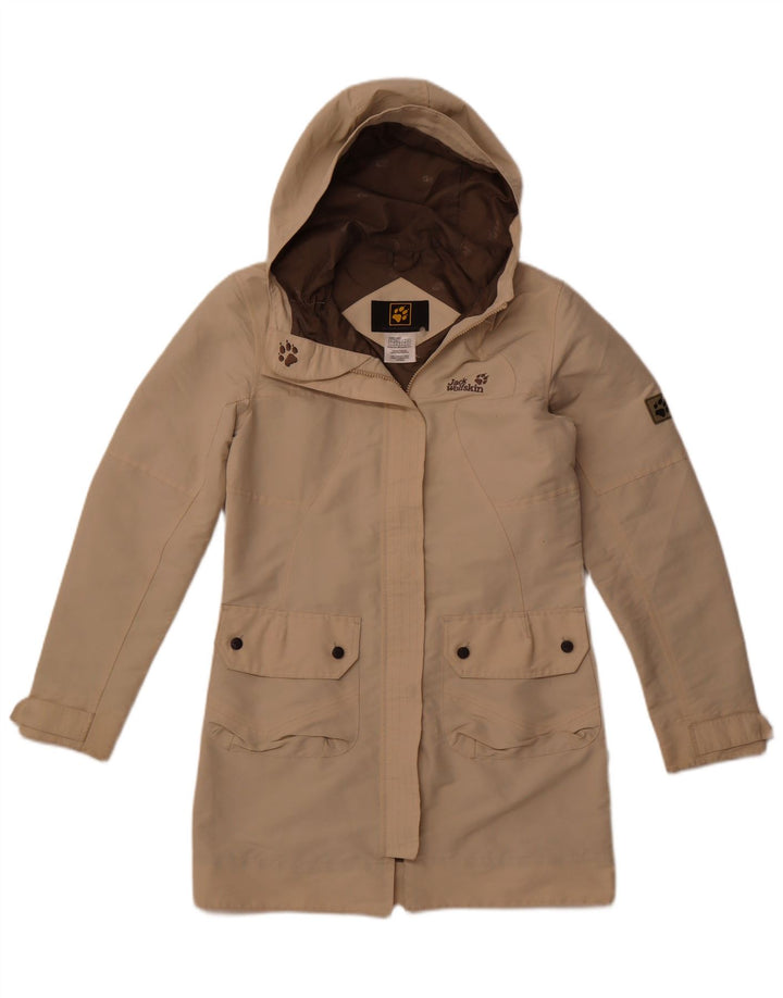 JACK WOLFSKIN Giacca a vento con cappuccio da donna UK 10 Small Beige Poliestere