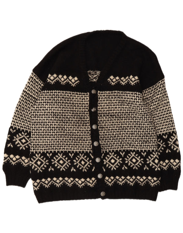 Maglione cardigan da uomo vintage XL nero Fair Isle