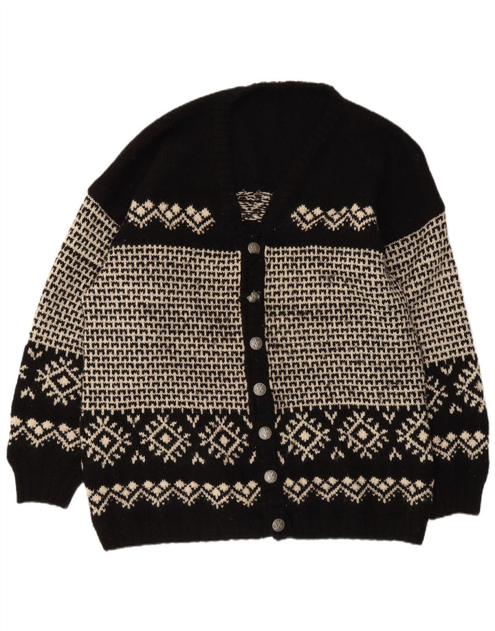 Maglione cardigan da uomo vintage XL nero Fair Isle