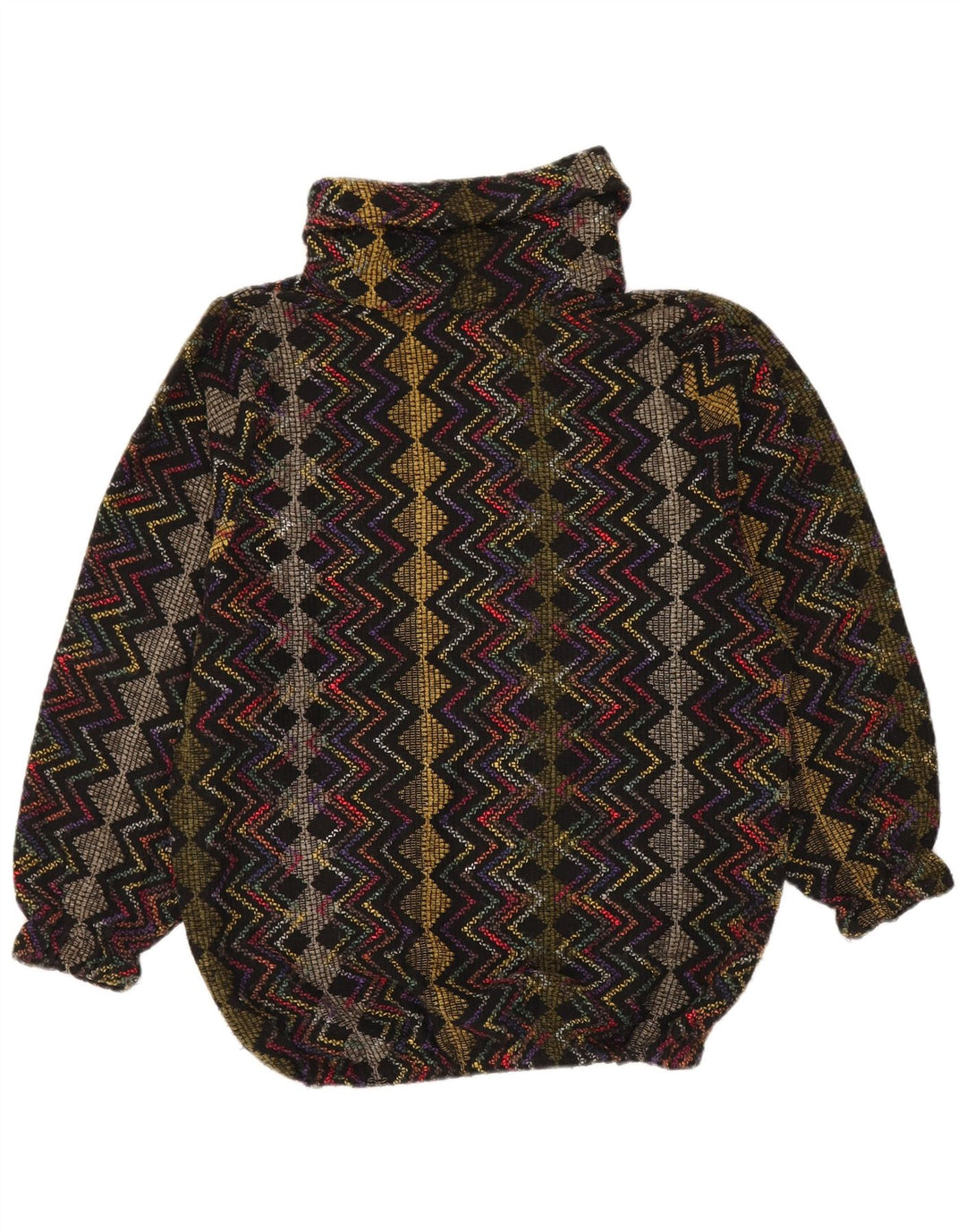 Maglione maglione vintage da donna con collo alto UK 20 2XL retrò multicolore