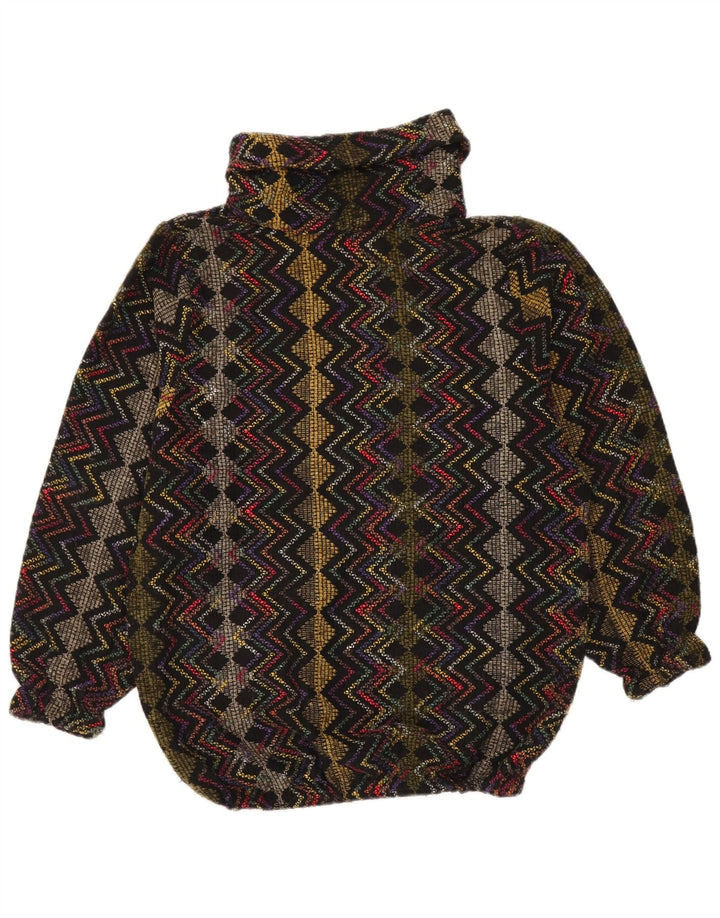 Maglione maglione vintage da donna con collo alto UK 20 2XL retrò multicolore