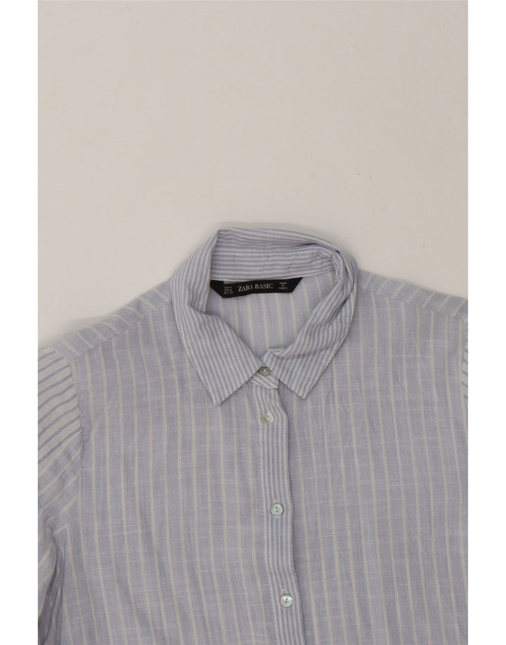 ZARA Womens Front Tie Shirt UK 14 Medium Blue Striped Cotton Vintage Zara and Second-Hand Zara from Messina Hembry 