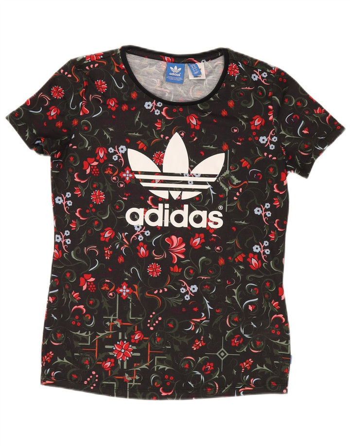 T-shirt grafica da donna ADIDAS Top UK 10 piccola poliestere floreale nero