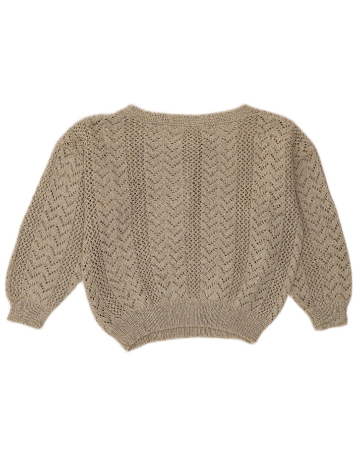 Maglione vintage da donna con scollo a barca corto UK 12 Grigio medio