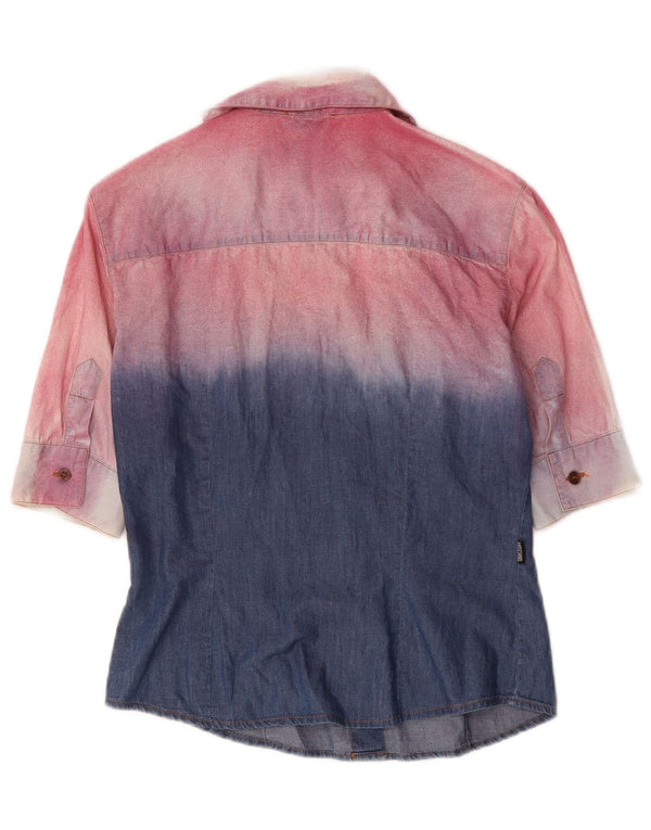 MOSCHINO Camicia in denim a maniche corte da donna UK 12 Colorblock rosa medio