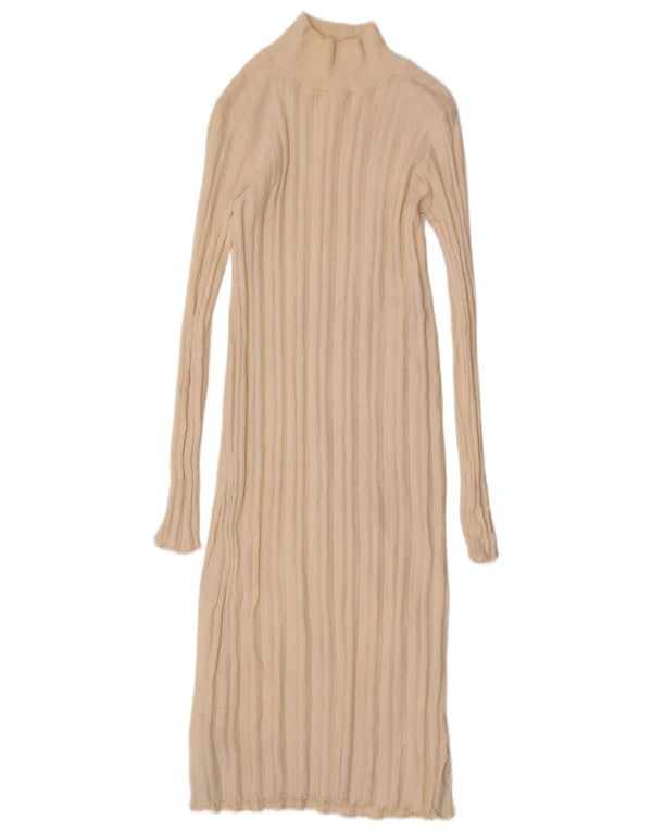 Abito aderente a maniche lunghe in maglia da donna Zara UK 12 medio bianco sporco