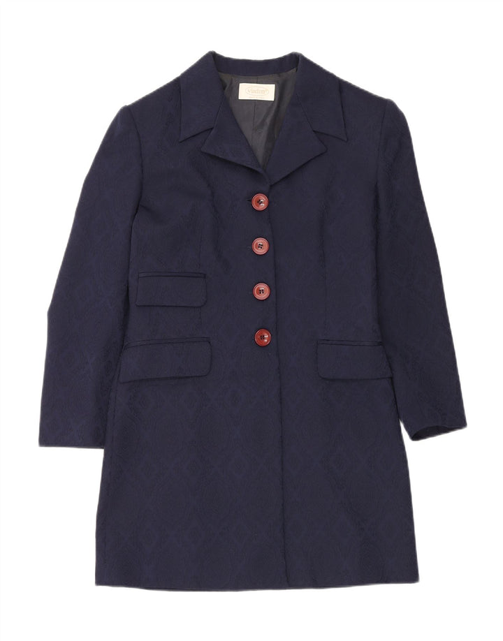 VINTAGE Womens Longline 4 Button Blazer Jacket IT 44 Medium Blue Geometric Vintage Vintage and Second-Hand Vintage from Messina Hembry 