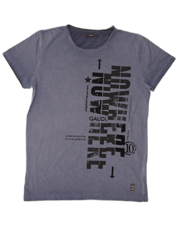 T-shirt grafica da donna Gaudi Top UK 10 piccola in cotone blu