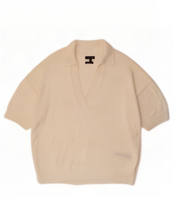 Maglione maglione da donna con collo alto Massimo Dutti UK 16 grande bianco