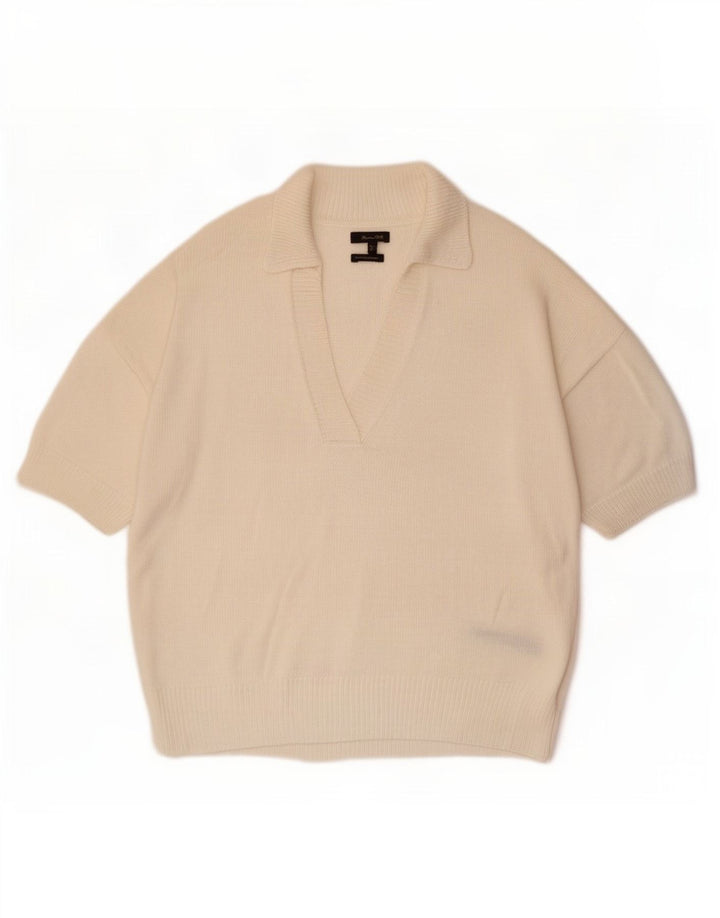 Maglione maglione da donna con collo alto Massimo Dutti UK 16 grande bianco