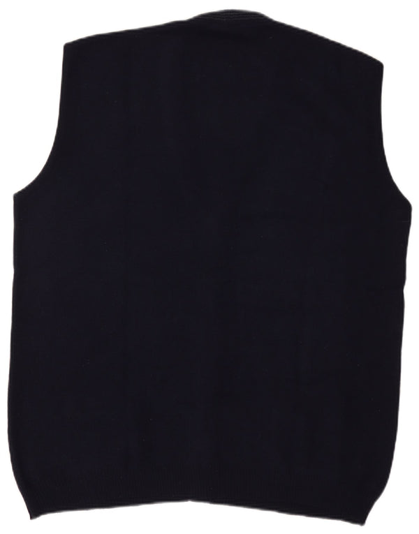 Maglione cardigan senza maniche da uomo Bernardini grande lana a quadri blu navy