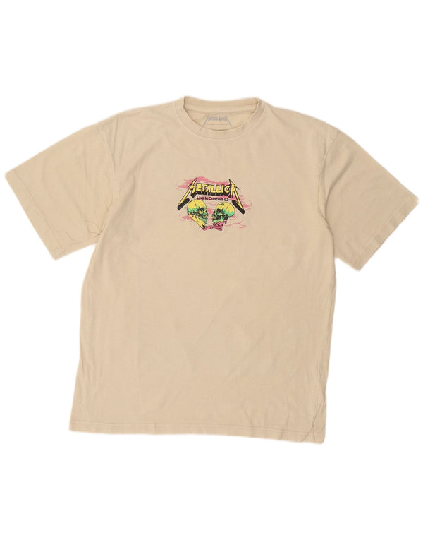 PULL & BEAR Mens Metallica Graphic T-Shirt Top Small Beige Cotton