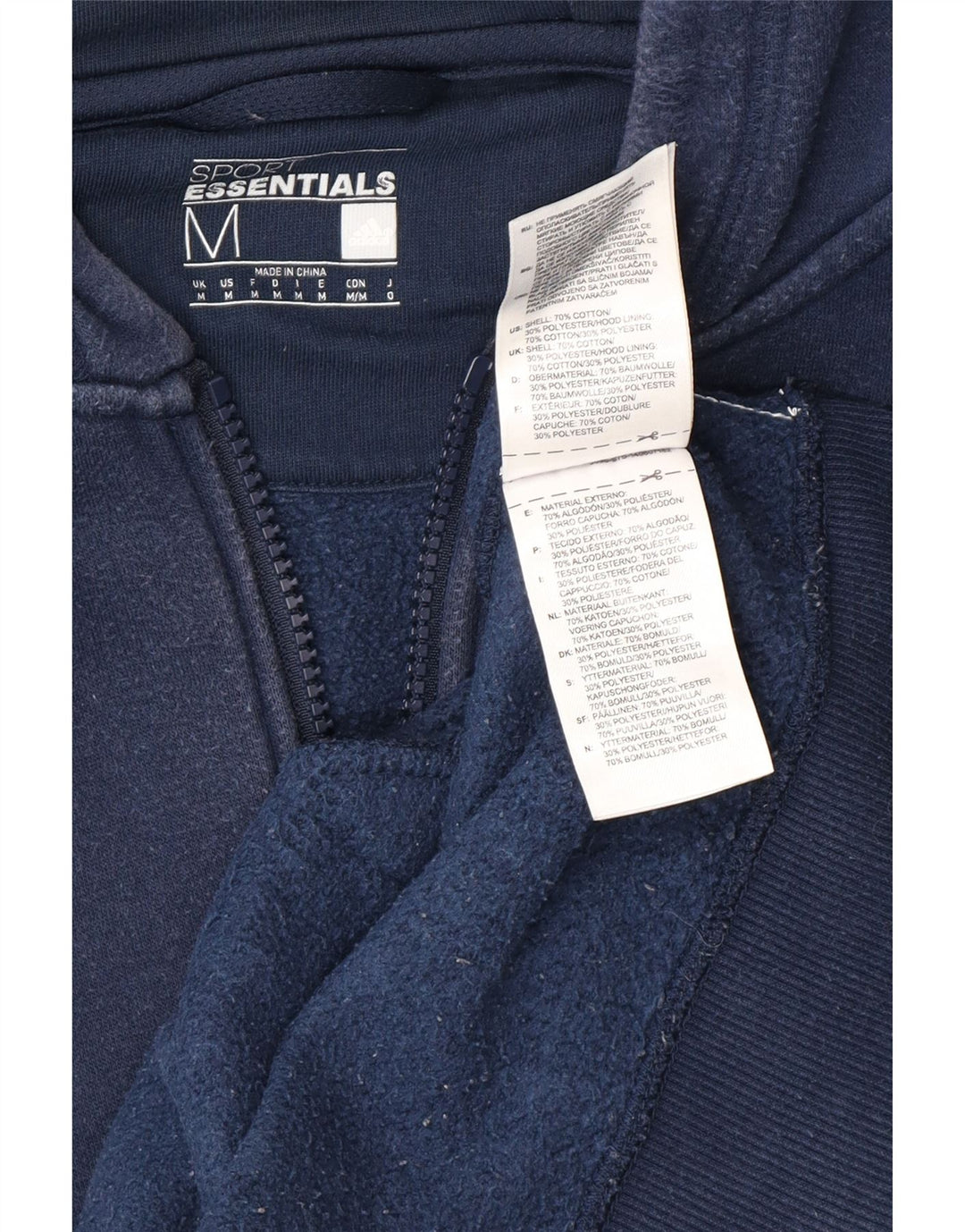 Maglione con cappuccio e zip da uomo ADIDAS in cotone blu navy medio