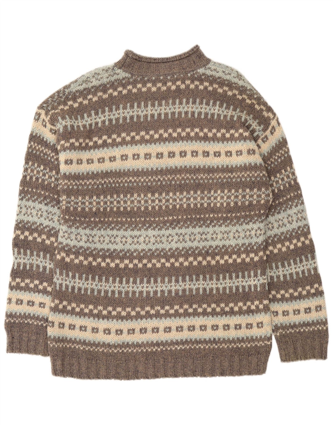Maglione vintage da uomo con collo dolcevita, grande lana Fair Isle grigia