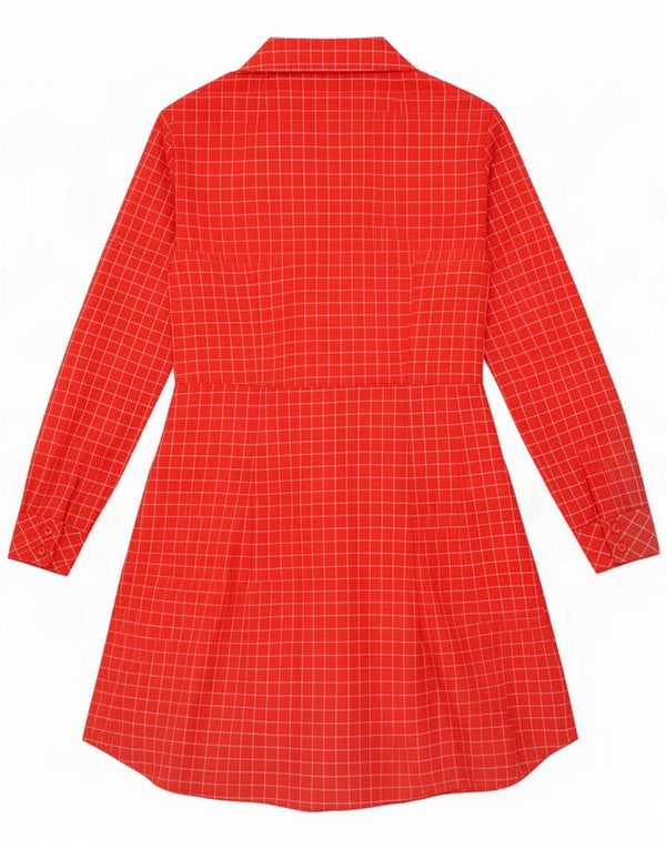 Vestito vintage da donna a maniche lunghe a camicia UK 10 Small Red Check