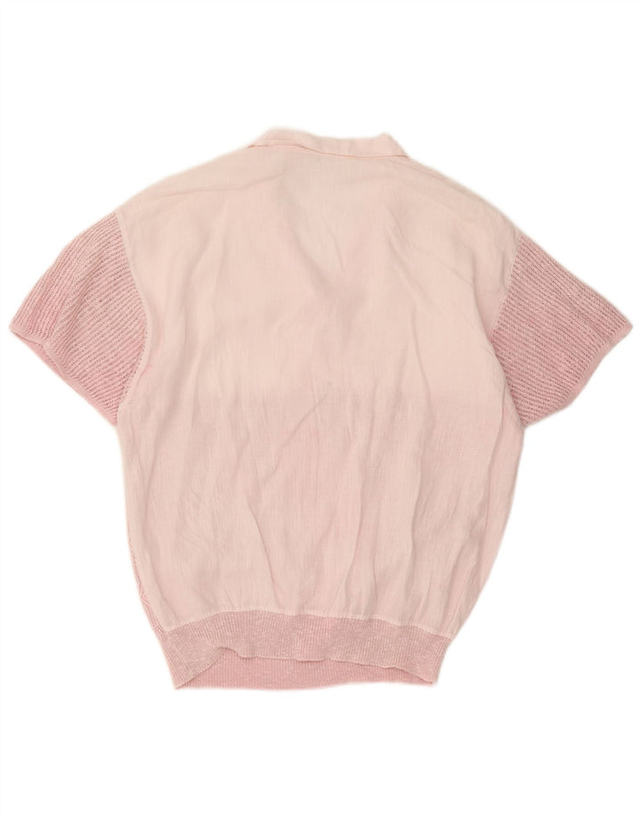 Camicia pullover vintage da uomo a maniche corte rosa medio