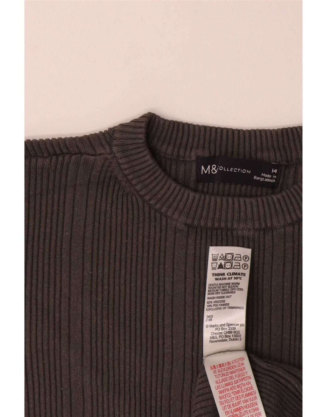 Marks & Spencer Top da donna a maniche lunghe UK 14 Viscosa grigio medio