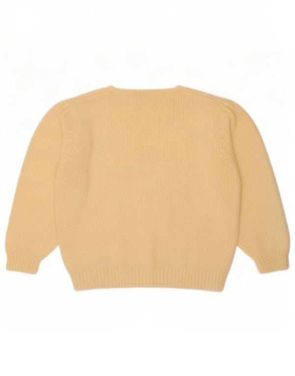 Maglione vintage da donna con scollo a barca EU 46/48 XL Acrilico floreale giallo
