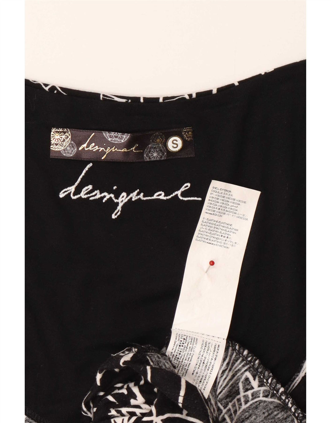 Desigual Donna Camicetta Top UK 10 Small Nero Floreale Viscosa