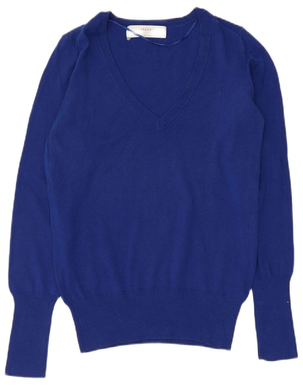 Maglione Zara da donna con scollo a V UK 14 grande cotone blu
