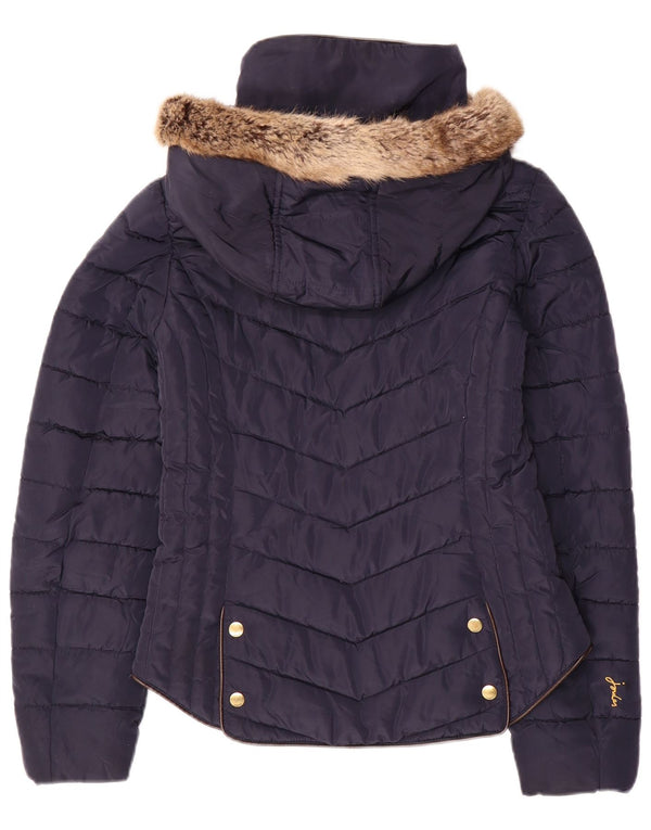 JOULES giacca imbottita con cappuccio da donna UK 8 piccola poliestere blu navy