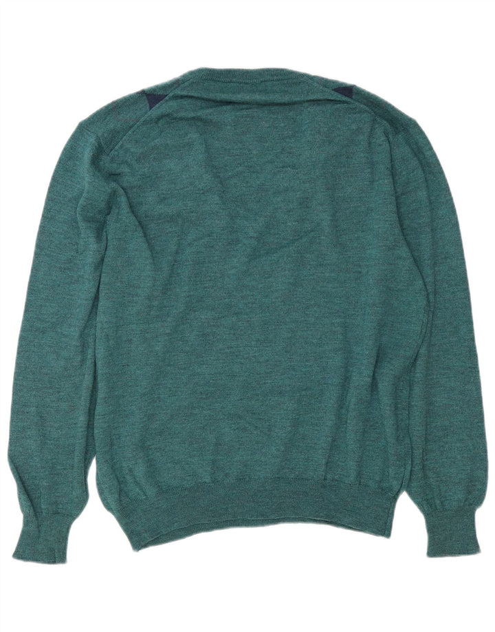 Maglione da uomo con scollo a V Mapier, lana verde medio a rombi/diamante