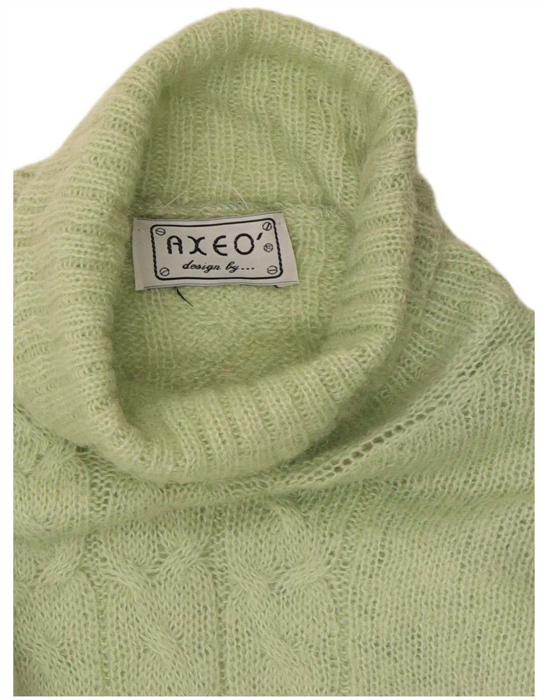 Maglione maglione vintage da donna con collo alto corto UK 14 verde medio