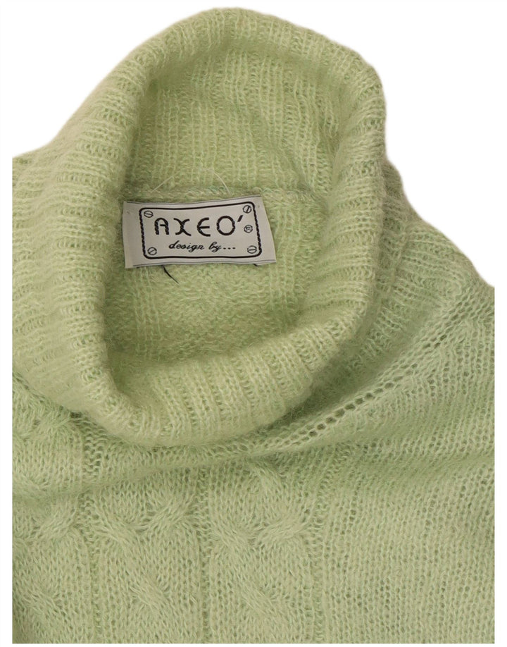 Maglione maglione vintage da donna con collo alto corto UK 14 verde medio