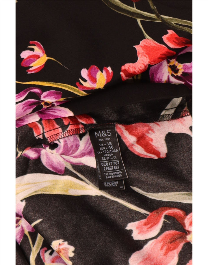 MARKS & SPENCER Abito a trapezio da donna a maniche lunghe UK 18 XL Nero floreale