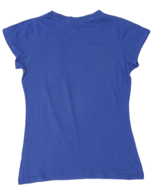T-shirt grafica da donna Carrera Top UK 10 piccola in cotone blu