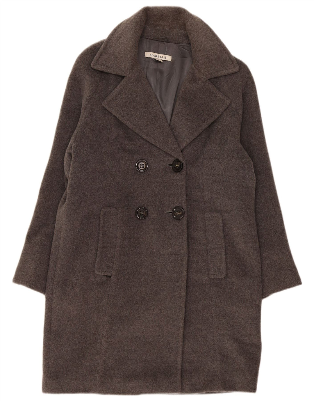 Cappotto doppiopetto da donna Marella UK 14 grande lana grigia