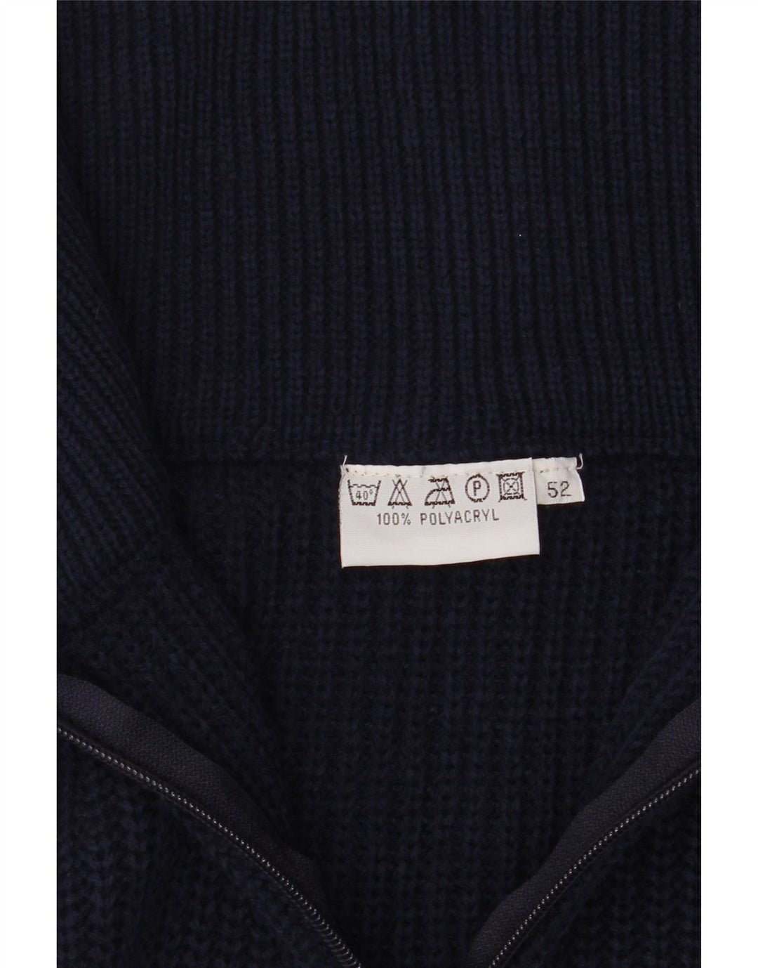 Maglione vintage da uomo con zip e collo IT 52 Large blu navy in poliacrilico