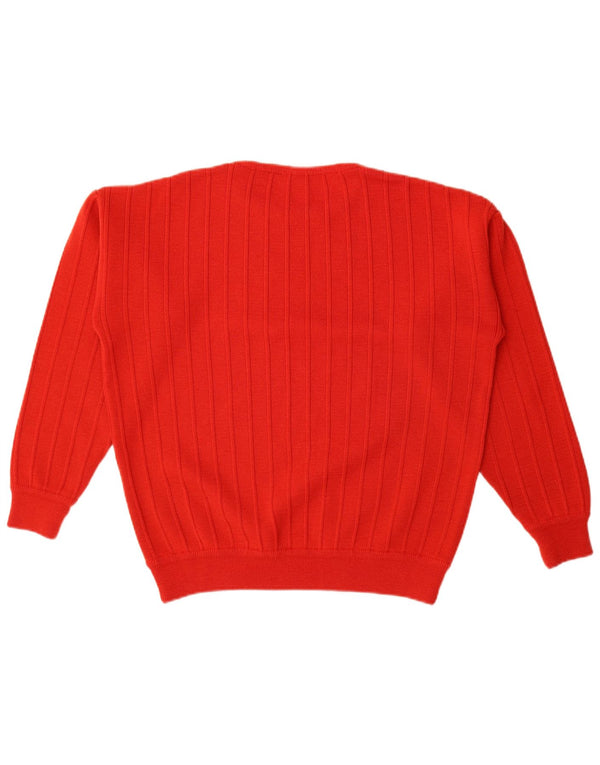 Maglione maglione girocollo oversize da donna vintage UK 14 a righe rosse medie