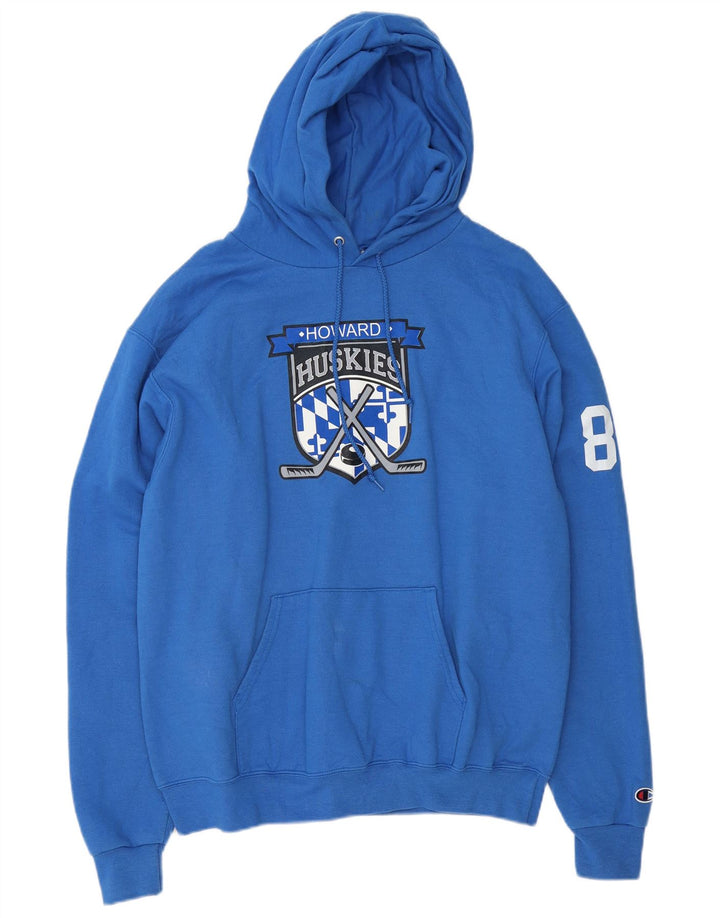 Felpa con cappuccio grafica Champion Huskies da uomo in cotone blu medio