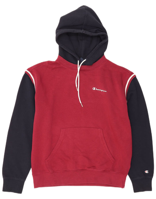 Felpa con cappuccio da uomo Champion, grande, in cotone color block bordeaux