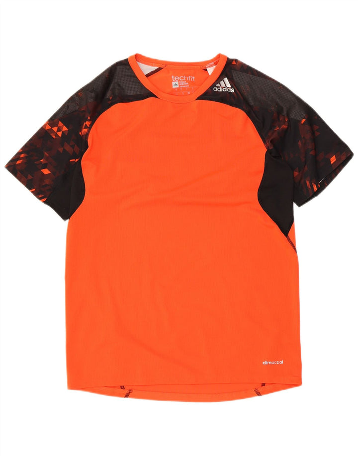 T-shirt Adidas da uomo Tech Fit Top Small arancione Colourblock in poliestere