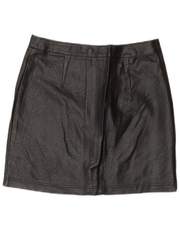 Topshop Minigonna da donna in ecopelle UK 10 piccola W27 poliestere nero