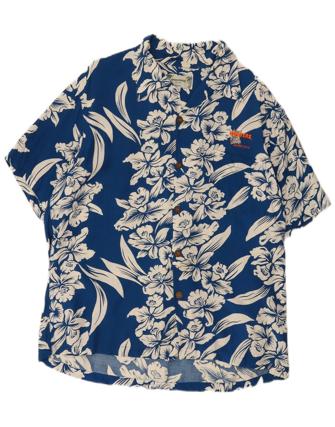 Camicia a maniche corte da uomo Kamehameha grande floreale blu